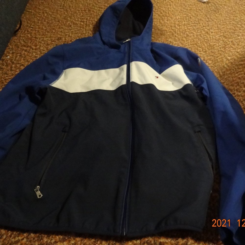Tommy Hilfiger Blue with White Strip Coat W/ Hood Size XXL